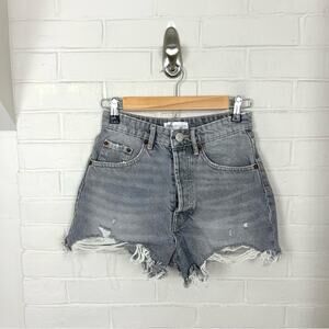 Zara Washed Grey Black Button Fly Distressed Denim Shorts Size 2
